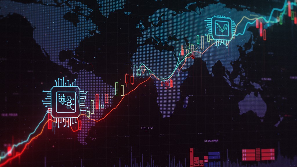 Global market chart and technology imagery over a world map